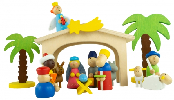 Kindgerechte Weihnachtskrippe aus Holz 16-tlg. K 550